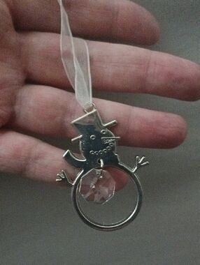 Silver Snowman Ornament with Clear Crystal Accent